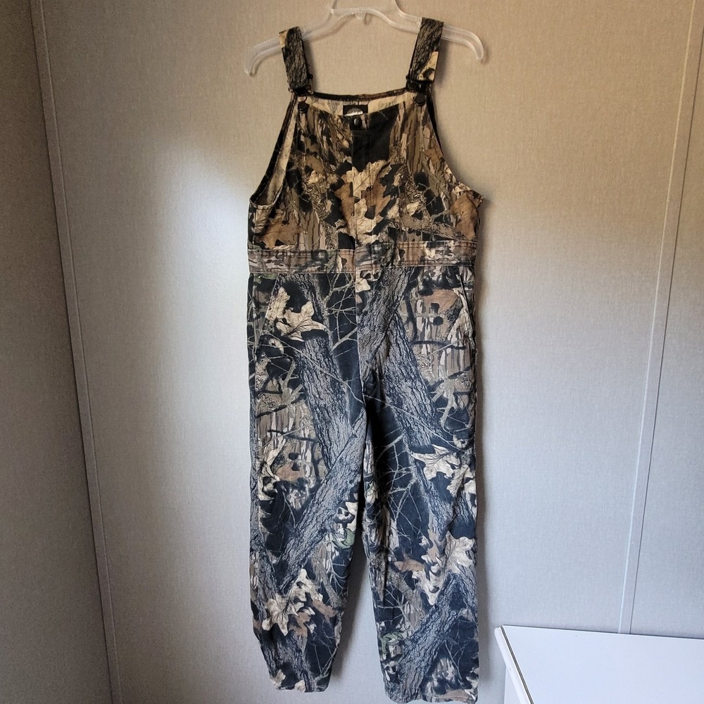 Vintage Wolf Mountain Camo Bib Overalls Made in USA Size Large Key Huntin' Gear